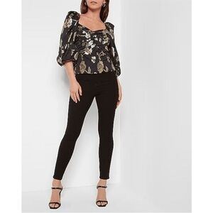 Express Black and Gold Cut Out Blouse